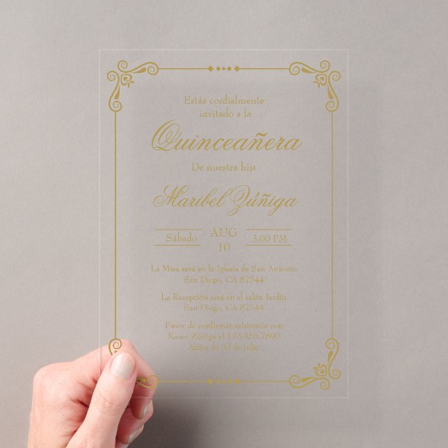 Acrylic gold quinceañera Invitation (Insitu (Handheld))