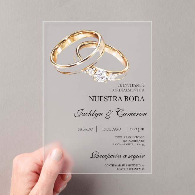 Acrylic gold ring Spanish Wedding Acrylic Invitations (Insitu (Handheld))