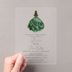Acrylic Green silhouette Quinceañera invitation