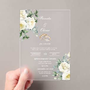 Acrylic greenery white wedding invitations