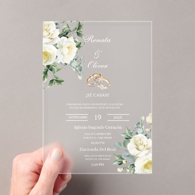 Acrylic greenery white wedding  invitations (Insitu (Handheld))