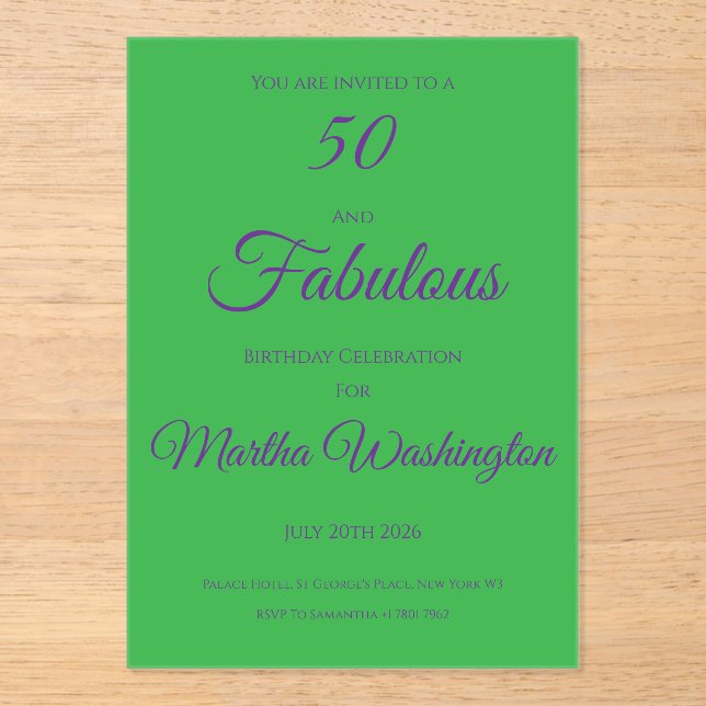 Acrylic Invitation to a 50th Birthday Party (Front)