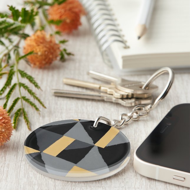 Acrylic Keychain – Black and Gold Geometry (Front Right)