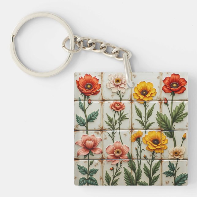Acrylic Keychain - flower tile (Front)