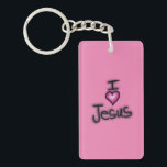Acrylic Keychain I Love Jesus I Heart Jesus<br><div class="desc">I Love Jesus I Heart Jesus Keychain. Let them know how you feel about Jesus! Hand written black text with a bright pink heart. Personalize background color and Name. Enjoy!</div>