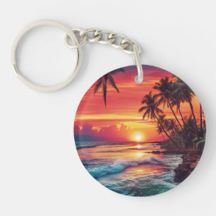Acrylic Keychain with Beautiful Beach Sunset