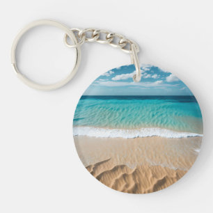 Acrylic Keychain with Tropical Beach Scene