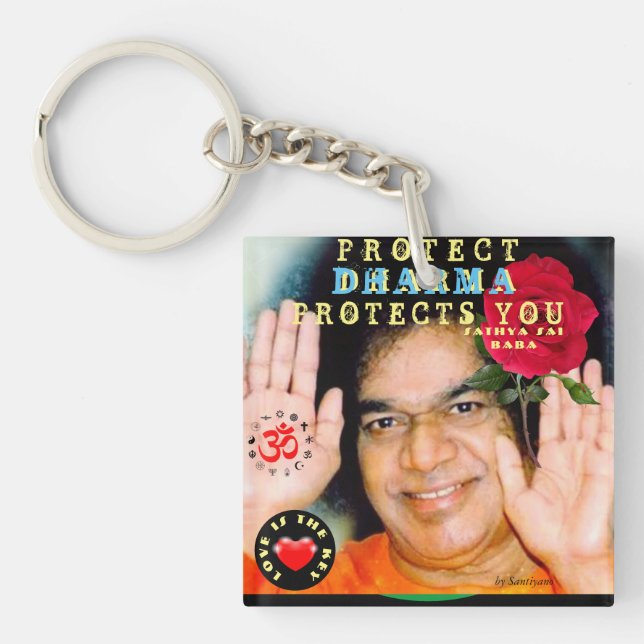 Acrylic keypad Sathya Sai Baba " Protect ... Keychain (Front)