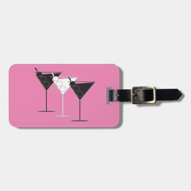 Acrylic Luggage Tag - 3 Cocktails on Pink (Front Horizontal)