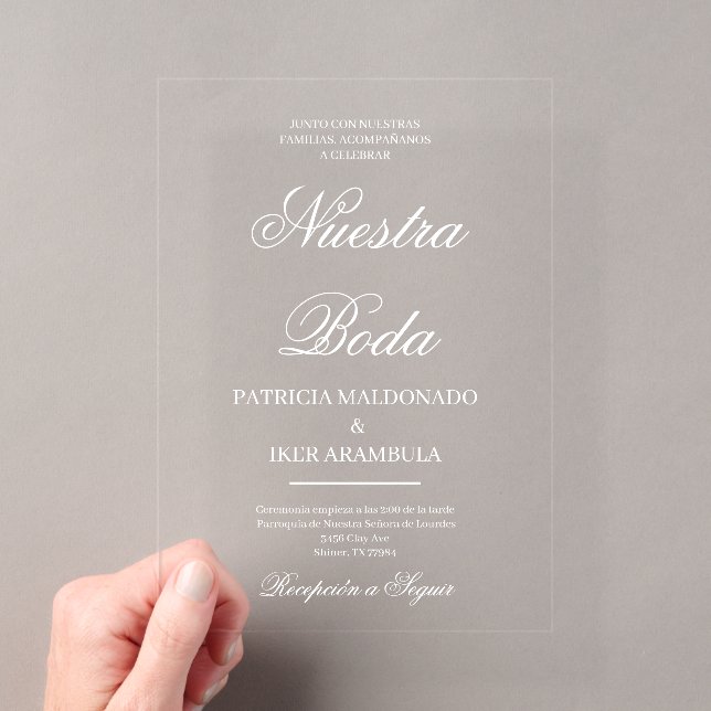 Acrylic minimalist wedding invitation in spanish (Insitu (Handheld))