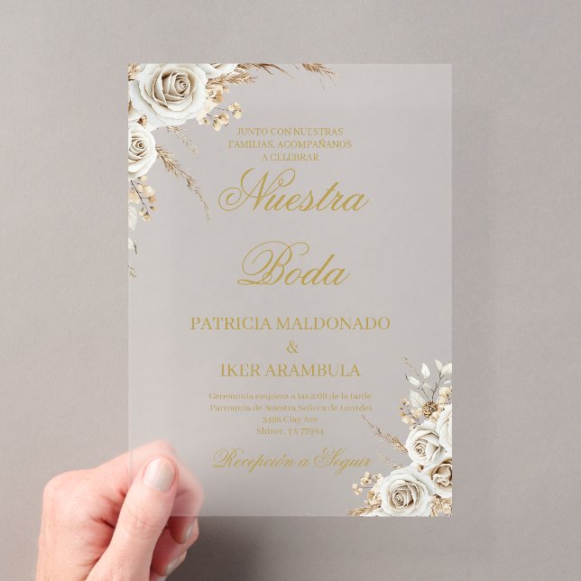 Acrylic minimalist wedding invitation in spanish (Insitu (Handheld))