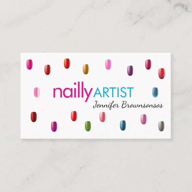 Acrylic Nails Artist Makeup Pink Blue  Business Card (Front)