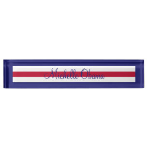 Acrylic Name Plate for Desk White Blue Geometric