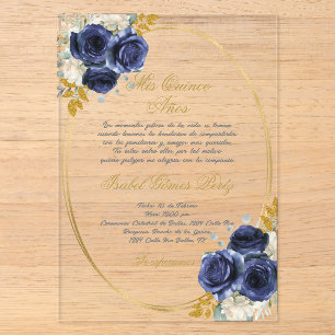 Acrylic Navy blue Spanish  Quinceanera  Acrylic Invitations