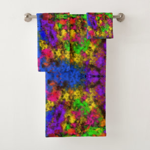 Acrylic Neon Colors Paint Splatter Splash Abstract Bath Towel Set