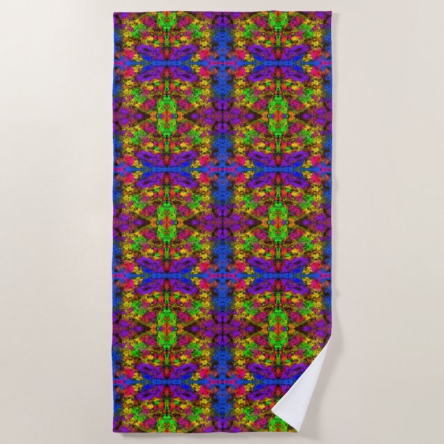 Acrylic Neon Colors Paint Splatter Splash Abstract Beach Towel (Front)