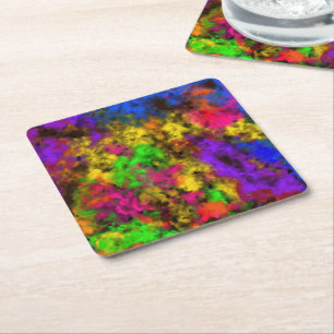 Acrylic Neon Colors Paint Splatter Splash Abstract Square Paper Coaster