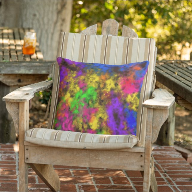 Acrylic Neon Colours Paint Splatter Splash Abstrac Outdoor Pillow (Chair)