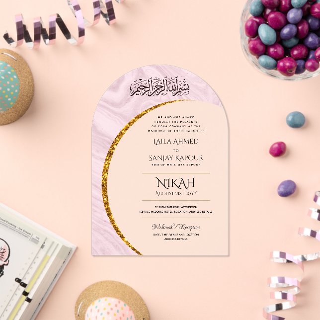ACRYLIC NIKAH WALIMA Gold Text Elegant Islamic Acrylic Invitations (Insitu (Celebration))