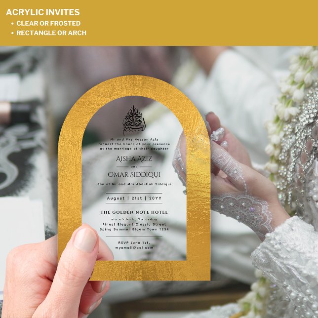 ACRYLIC NIKAH WALIMA Invitation Or Élégant islamiq (Créateur téléchargé)