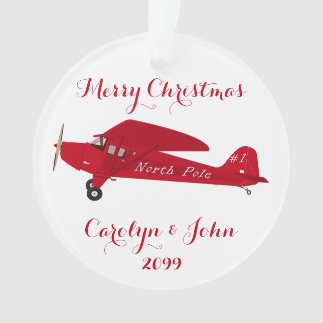 Acrylic North Pole Airplane Christmas Ornament (Front)