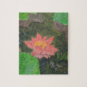 Acrylic on canvas, pink water lily flower jigsaw puzzle
