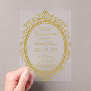 Acrylic oval quinceañera invitations