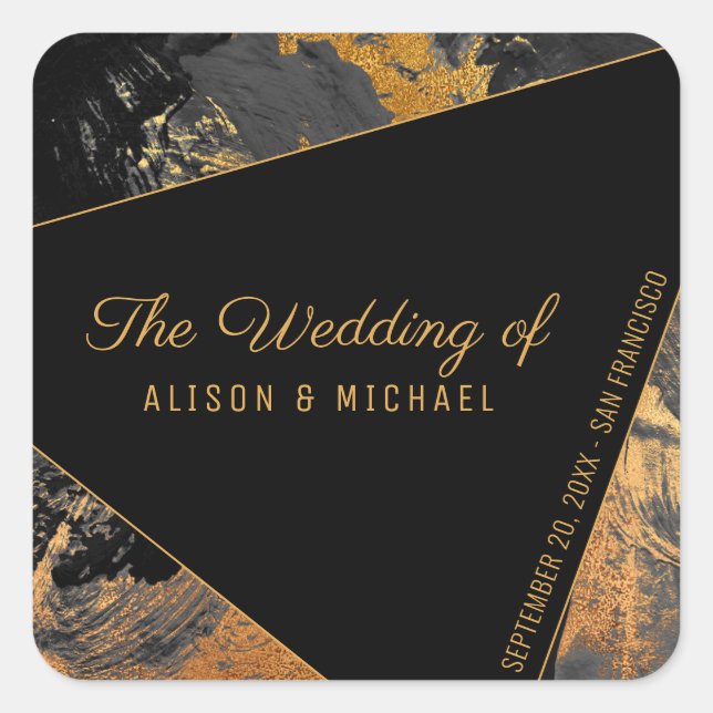 Acrylic painting gold black the wedding of square sticker (Front)