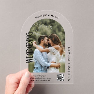 ACRYLIC Photo Wedding Invite Modern QR Code RSVP Acrylic Invitations