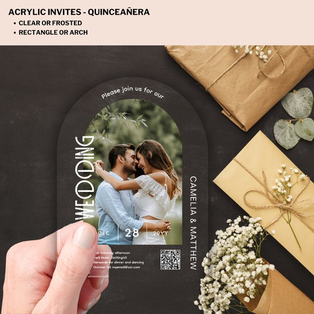 ACRYLIC Photo Wedding Invite Modern QR Code RSVP Invitations (Creator Uploaded)