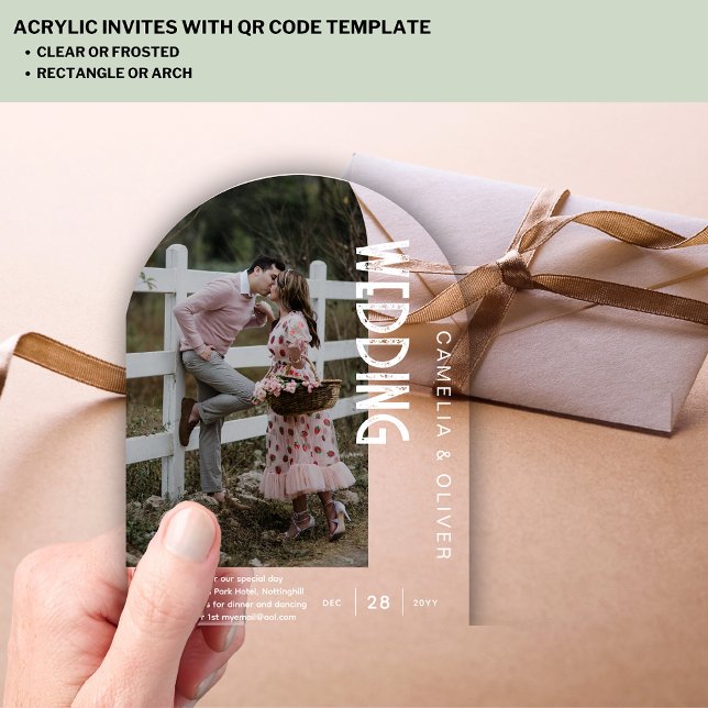 ACRYLIC Photo Wedding Modern Arch White Text Acrylic Invitations (Creator Uploaded)