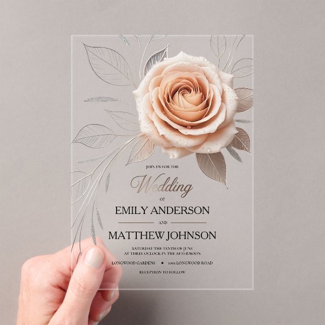 Acrylic Pink Rose Dew Drops Wedding Invitation (Insitu (Handheld))