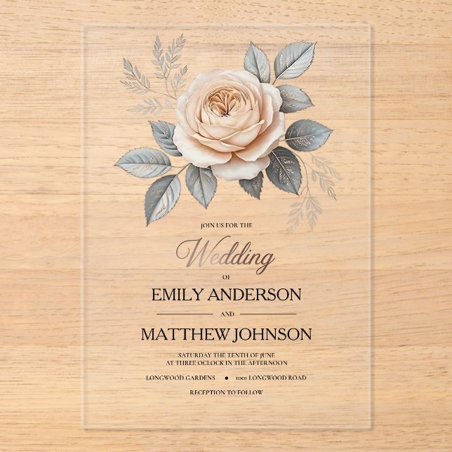 Acrylic Pink Rose Wedding Invitation (Front)