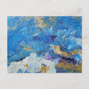 Acrylic pour abstract Blues and Gold 1 Postcard