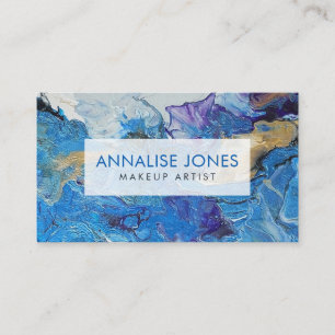 Acrylic pour abstract Blues and Gold Business Card
