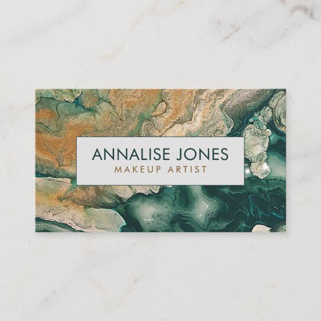 Acrylic pour abstract Emerald coastline   Business Business Card (Front)