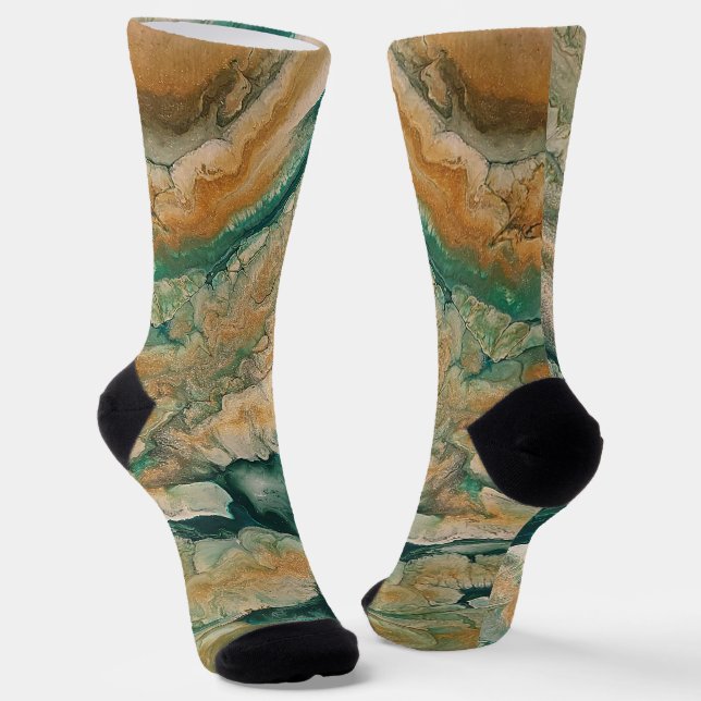 Acrylic pour abstract Emerald coastline Socks (Angled)