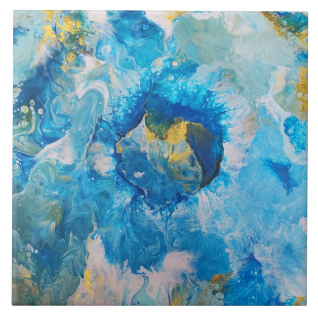 Acrylic pour Abstract painting - Ocean Foam Tile (Front)