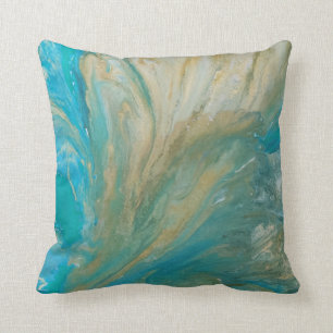 Acrylic pour abstract turquoise coastal throw pillow