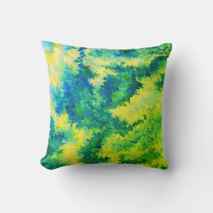 Acrylic Pour, Blue, Green, Yellow, Crystals / Throw Pillow