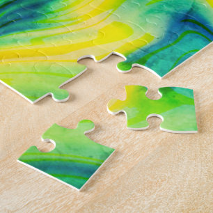 Acrylic Pour, Blue, Green, Yellow /  Jigsaw Puzzle