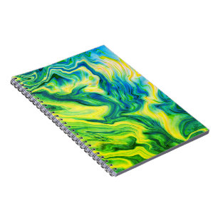 Acrylic Pour, Blue, Green, Yellow / spiral  Notebook