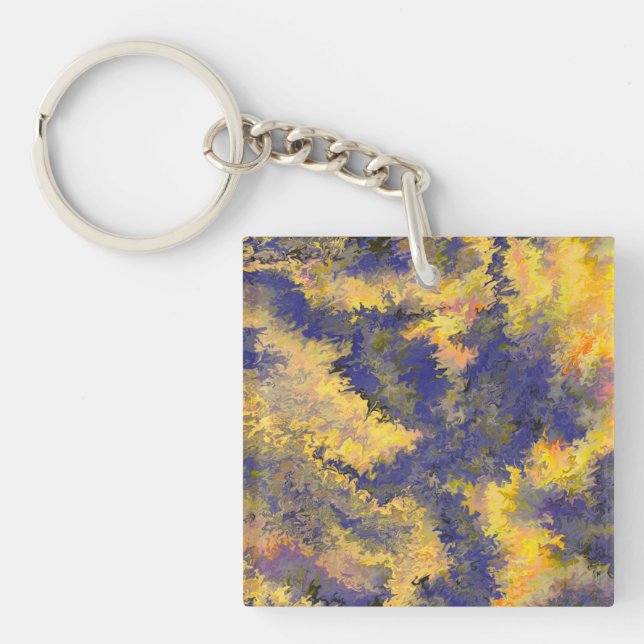 Acrylic Pour, Bronze, Gold, Black, Crystals / Keychain (Front)