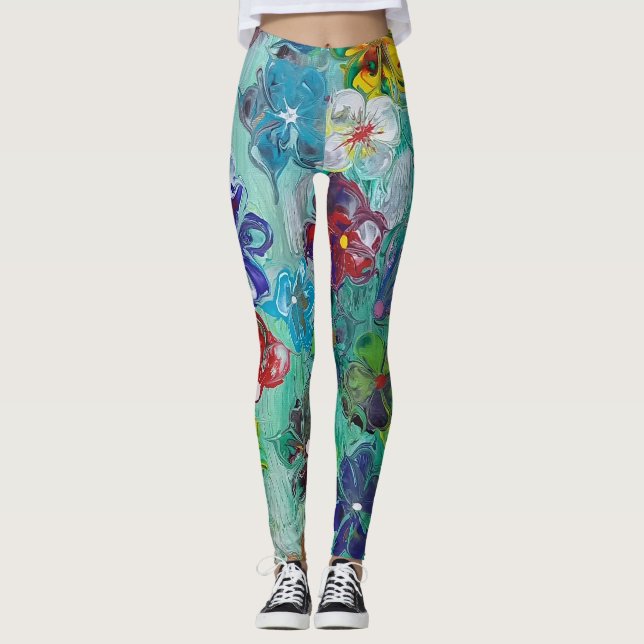 Acrylic pour colourful flower   leggings (Front)