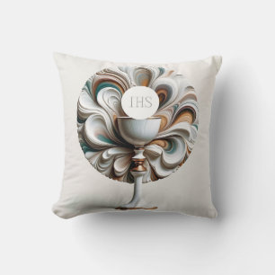 Acrylic Pour Style Communion Host and Chalice Throw Pillow