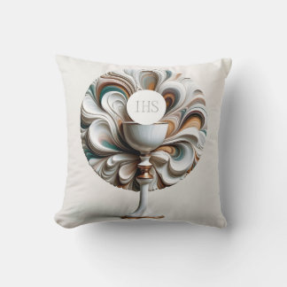 Acrylic Pour Style Communion Host and Chalice Throw Pillow