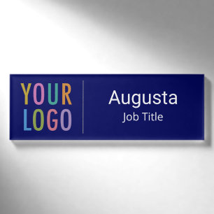 Acrylic Professional Name Tag with Logo Navy Blue