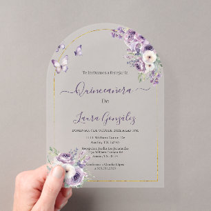 Acrylic purple theme quinceañera acrylic invitations