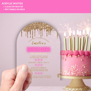 ACRYLIC Quinceanera Hot Pink Gold Glam Diva Quince Invitations