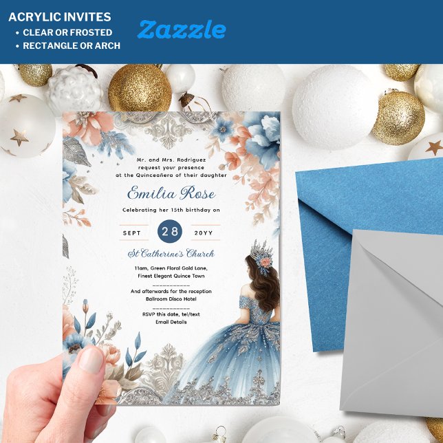 Acrylic Quinceañera Invitations Navy Blue Dress (Creator Uploaded)